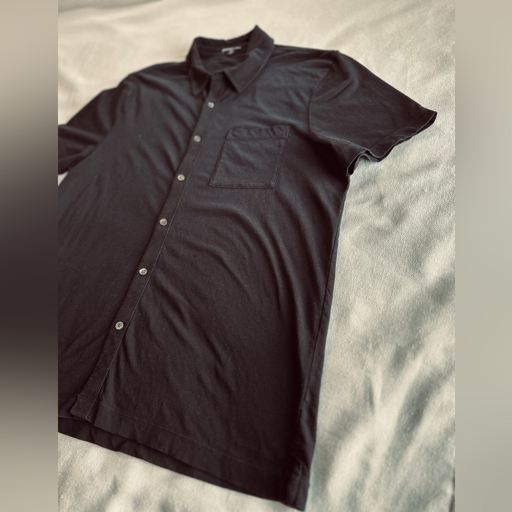JAMES PERSE Solid Cotton Full Button Down Black Shirt | Mens 3 - Picture 6 of 10